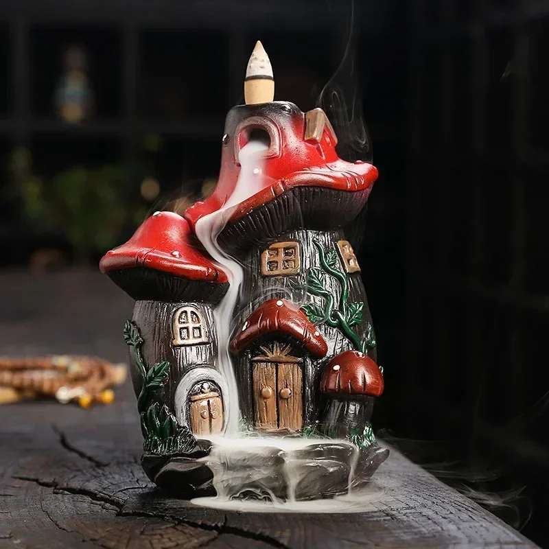 1pc, Resin Mushroom House Backflow Incense Burner Halloween Christmas Creative Gift Decoration (Without Incense)
