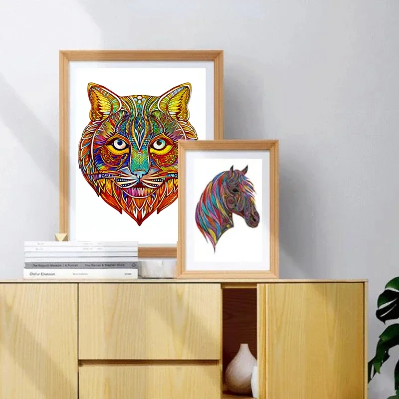 Wooden Animal Puzzles Jigsaw for Adults Unique Lynx Puzzle DIY Holiday Gift Interactive Games Educational Toys for Kids