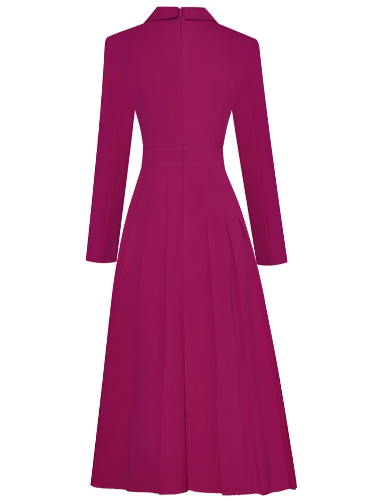 Kate Middleton Princess Runway Spring Autumn Ladies New High Quality Vintage Party Purple Vintage Elegant Long Sleeve Midi Dress