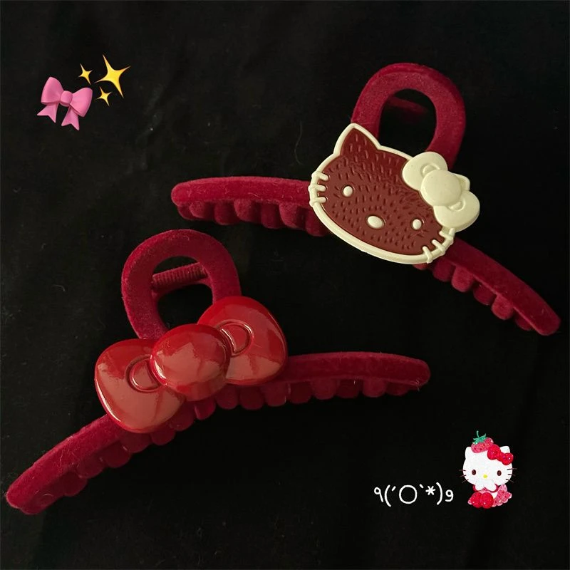 Cartoon Cute Hello Kitty Series Red Big Clip Anime Sanrio New Kawaii Cute Shark Clip on the Back of the Head Gift for Girlfriend