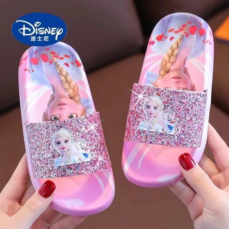 2025 شبشب الأميرة إلسا للبنات 3-6 |   صنادل صيفية سباركلي نعل ناعم منزلق داخلي للأطفال