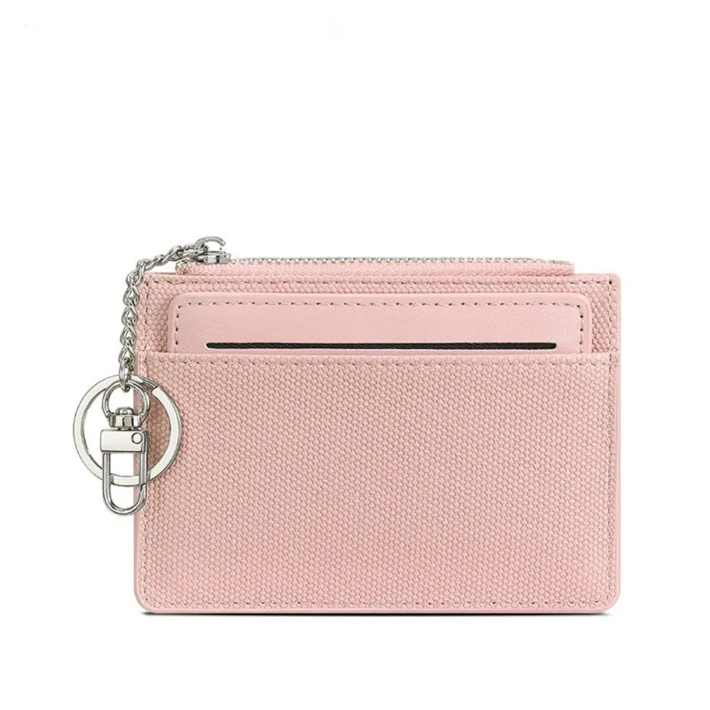 

with Keychain Women's Short Wallet Thin Pu Leather PU Card Holder Solid Color Zipper Closure ID Credit Card Wallet Female