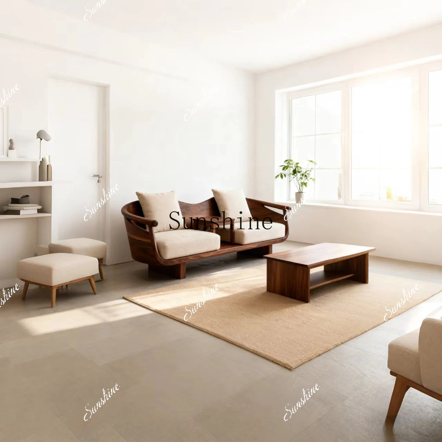 New Chinese solid wood, Zen high-end Chinese style, bed collapse, home living room antique sofa collapseH