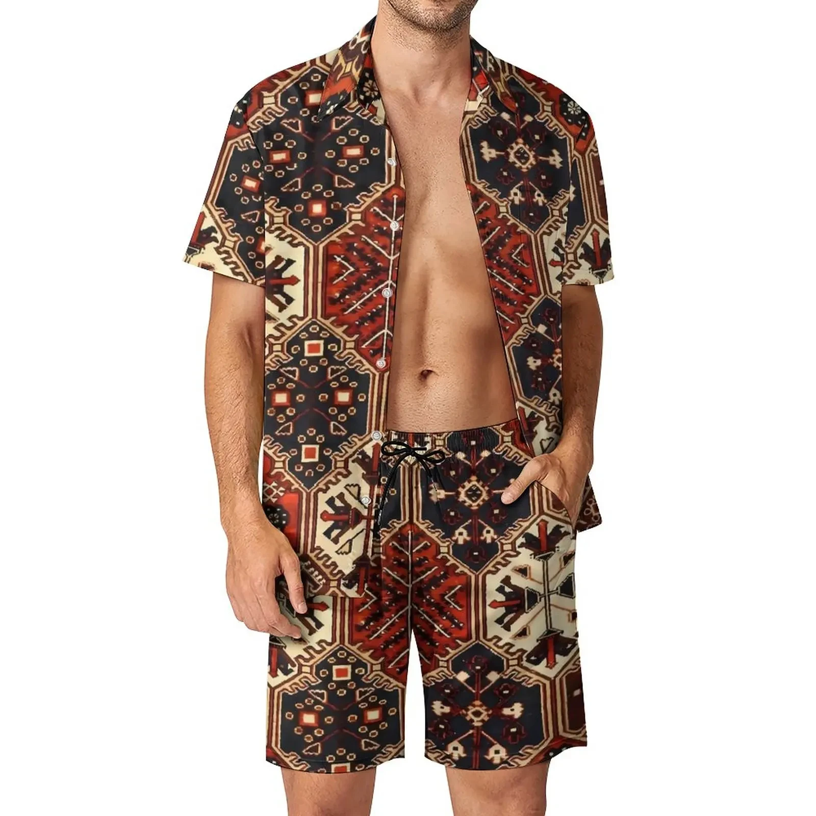 Conjuntos de camisa Retro africana para hombre, camisas de manga corta con estampado 3D, pantalones cortos de playa de gran tamaño, trajes