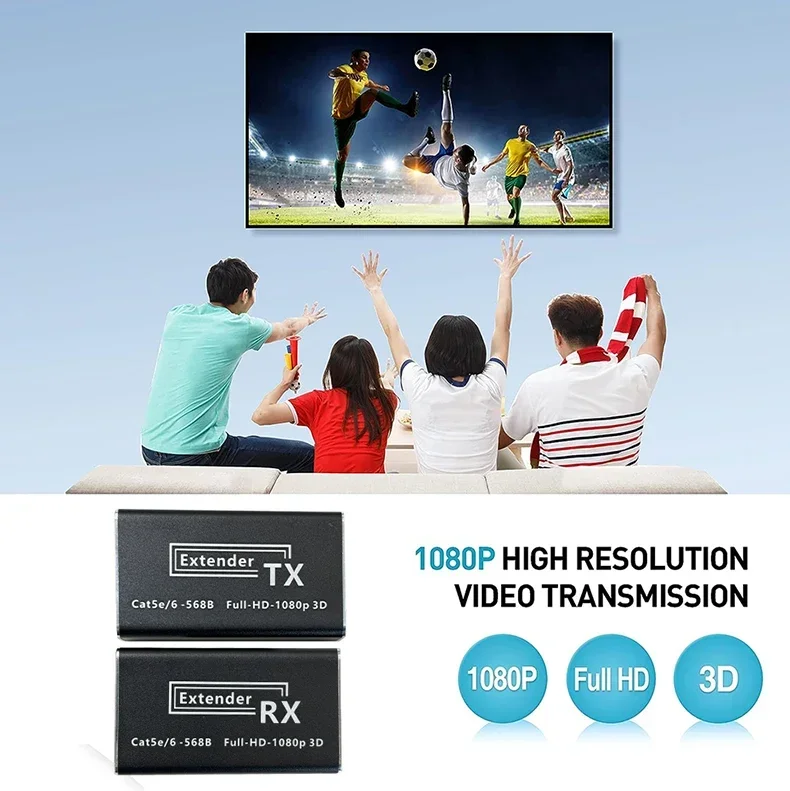 موسع عالي الدقة بواسطة كابل Cat5e/6 يصل إلى 50 متر 1080P HD UTP موسع عبر كابل إيثرنت 1080P 60 هرتز POC موسع HD للكمبيوتر HDTV