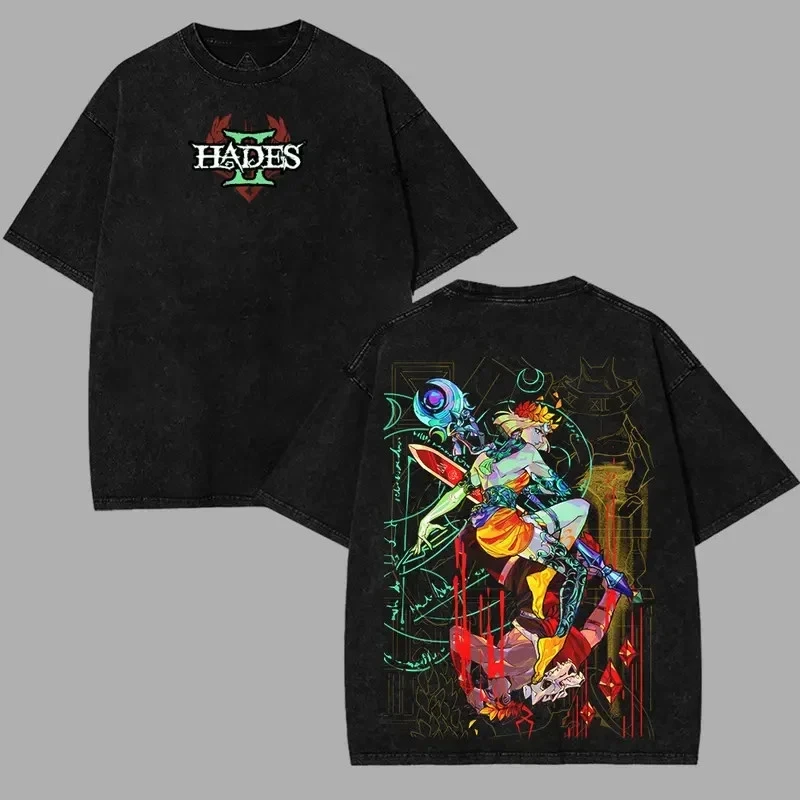 Vintage Hades 2 Melinoe Greek Mythology Graphic Washed T-shirt Men Women Casual Oversized Game Streetwear Short Sleeve Tee Top
