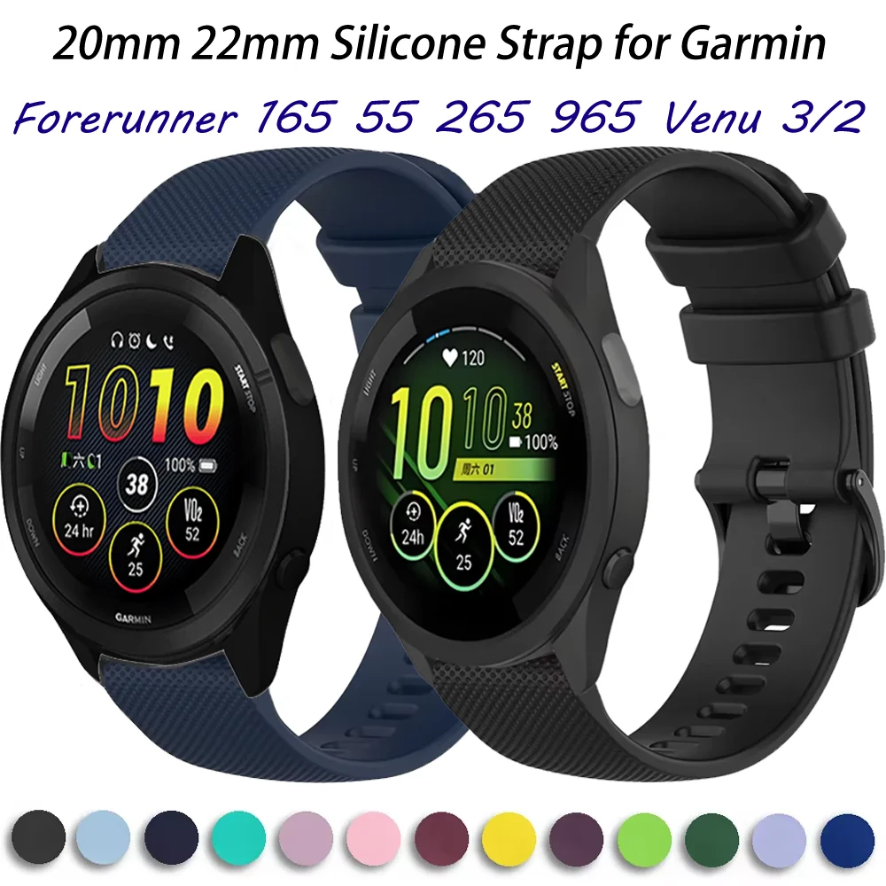 

20mm 22mm Silicone Band for Garmin Venu 3/2/Forerunner 165 55 265 965 Bracelet Band Vivomove Trend/Vivoactive 5/Active 5 6 Strap