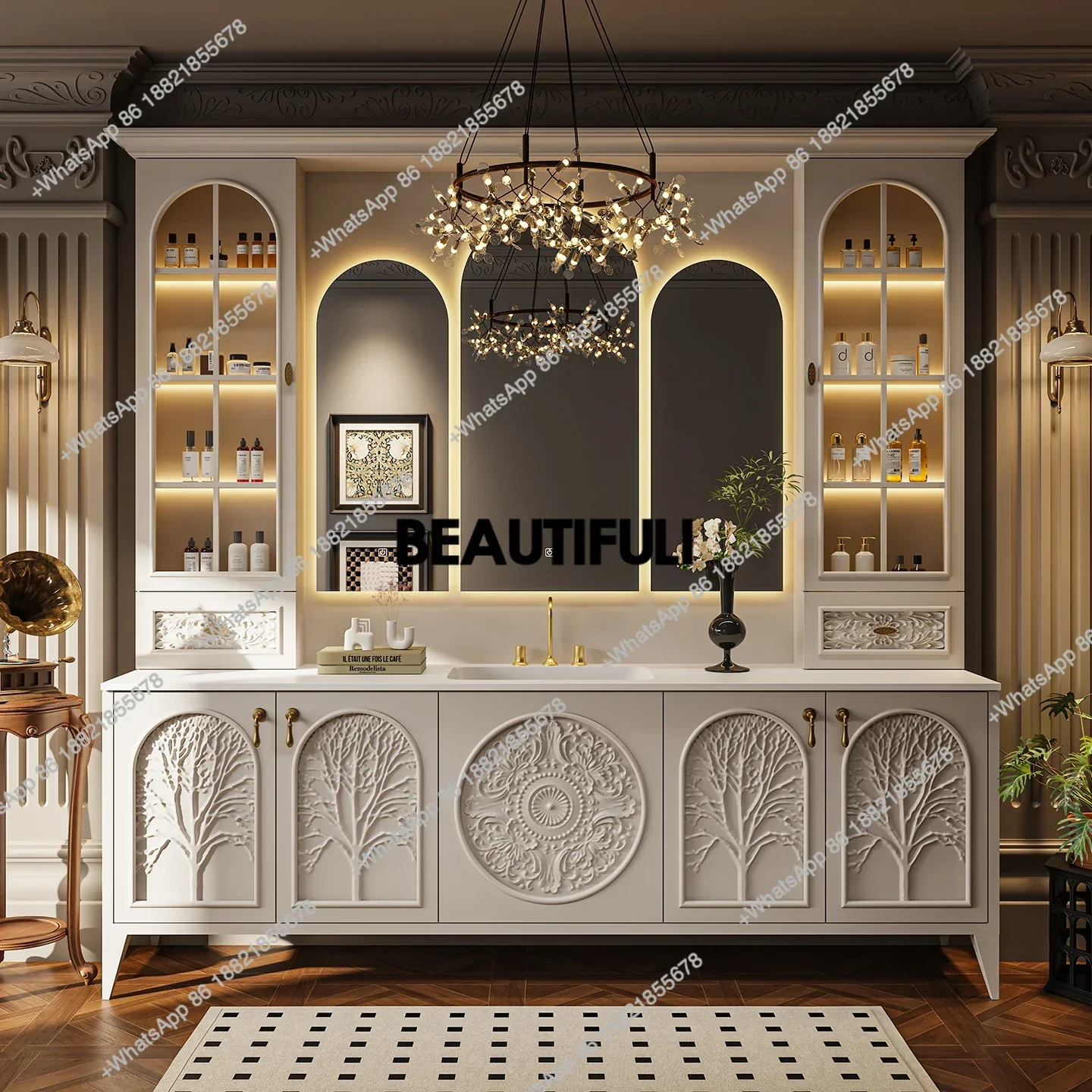 

ZOak French retro floor-to-ceiling bathroom cabinet combination toilet washbasin cabinet bathroom cabinet