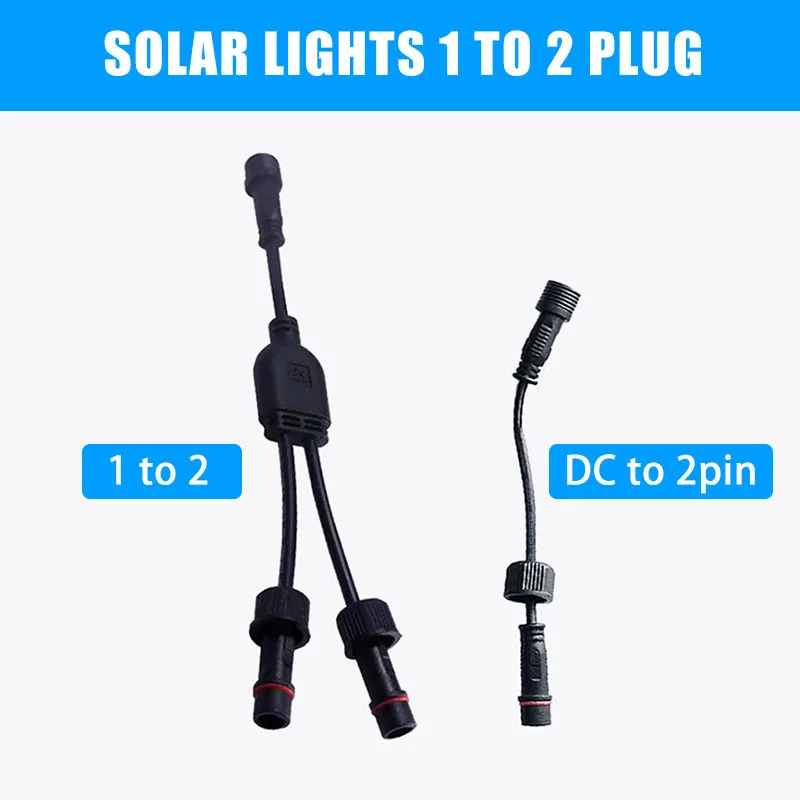 Waterproof Solar Light 1 to 2 Splitter Conversions DC to 2Pin Plugs Intelligent Triage Universal Connector Male Female Wire IP67