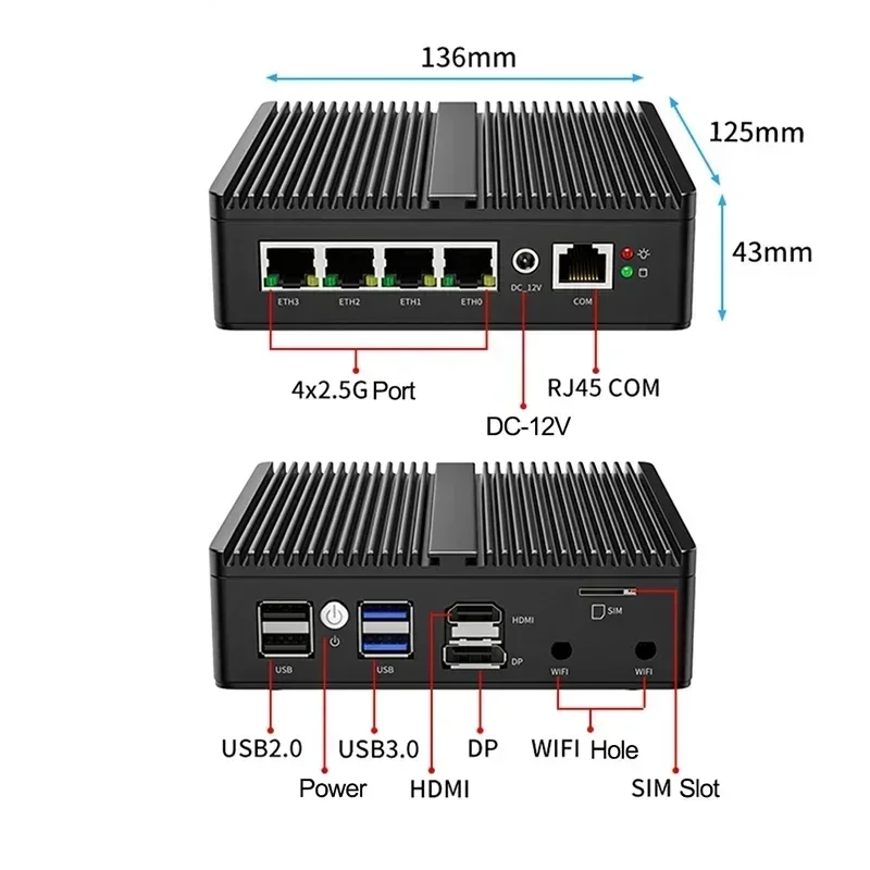 4‑Port 2.5G i226 Fanless Mini PC G30S N100 DDR5 NVME Soft Router Firewall VPN Server AES‑NI ESXI Compatible
