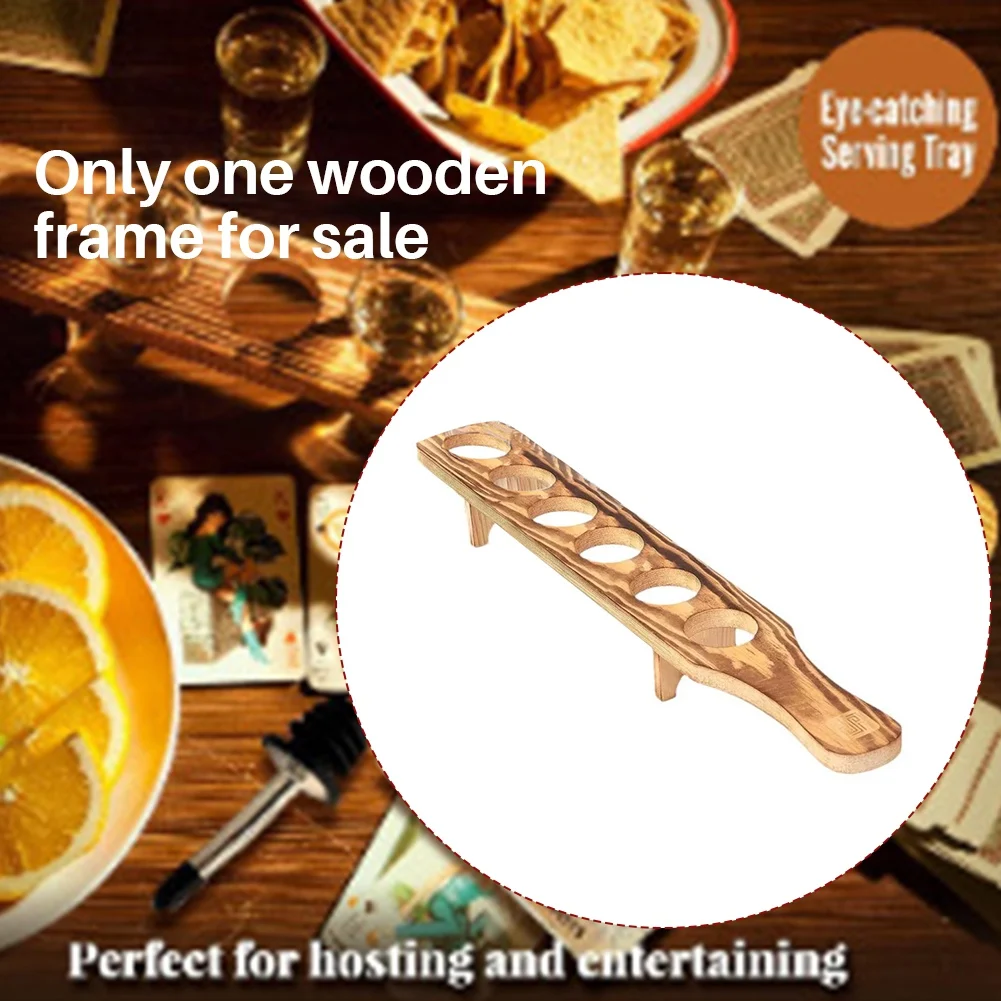 ABFA ワイングラススタンド 木製ドリンクサービングトレイ グラス6個付き ガラスカップラック テキーラグラスホルダー バー用サービングトレイ