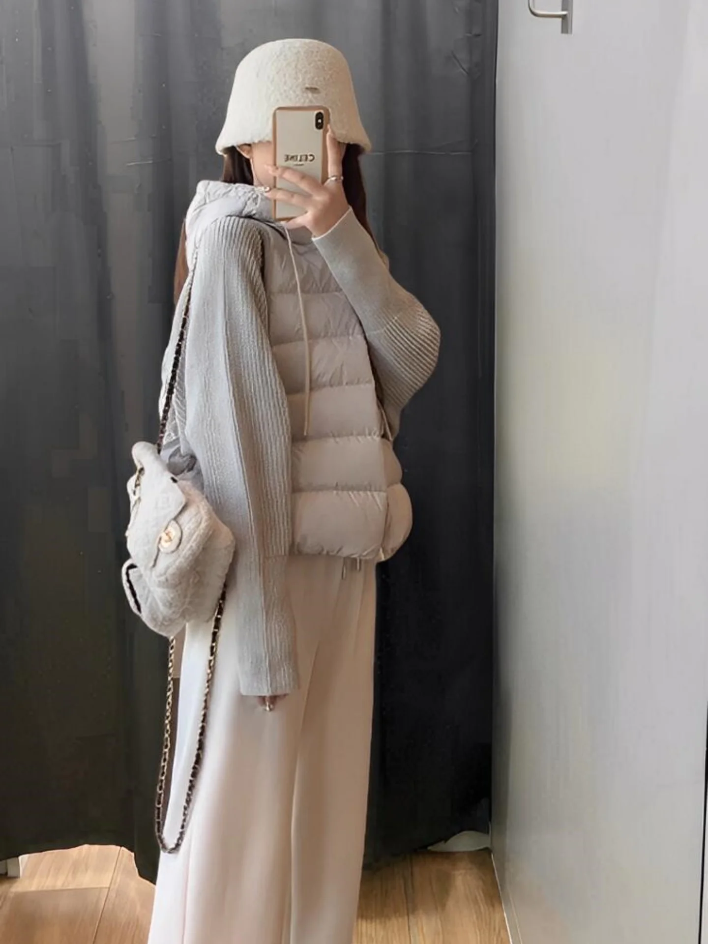 Lightweight Knitted Patchwork Cotton Jacket Women's Style Winter New Korean Version Fake Two-Piece Warm Cotton Coat Outerwear