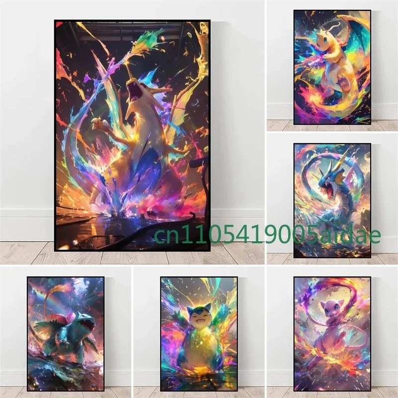 

Pokemon Anime Bulbasaur Charmander Squirtle Poster and Print Watercolor Wall Art Picture Home Canvas Decor Painting Kids Gifts