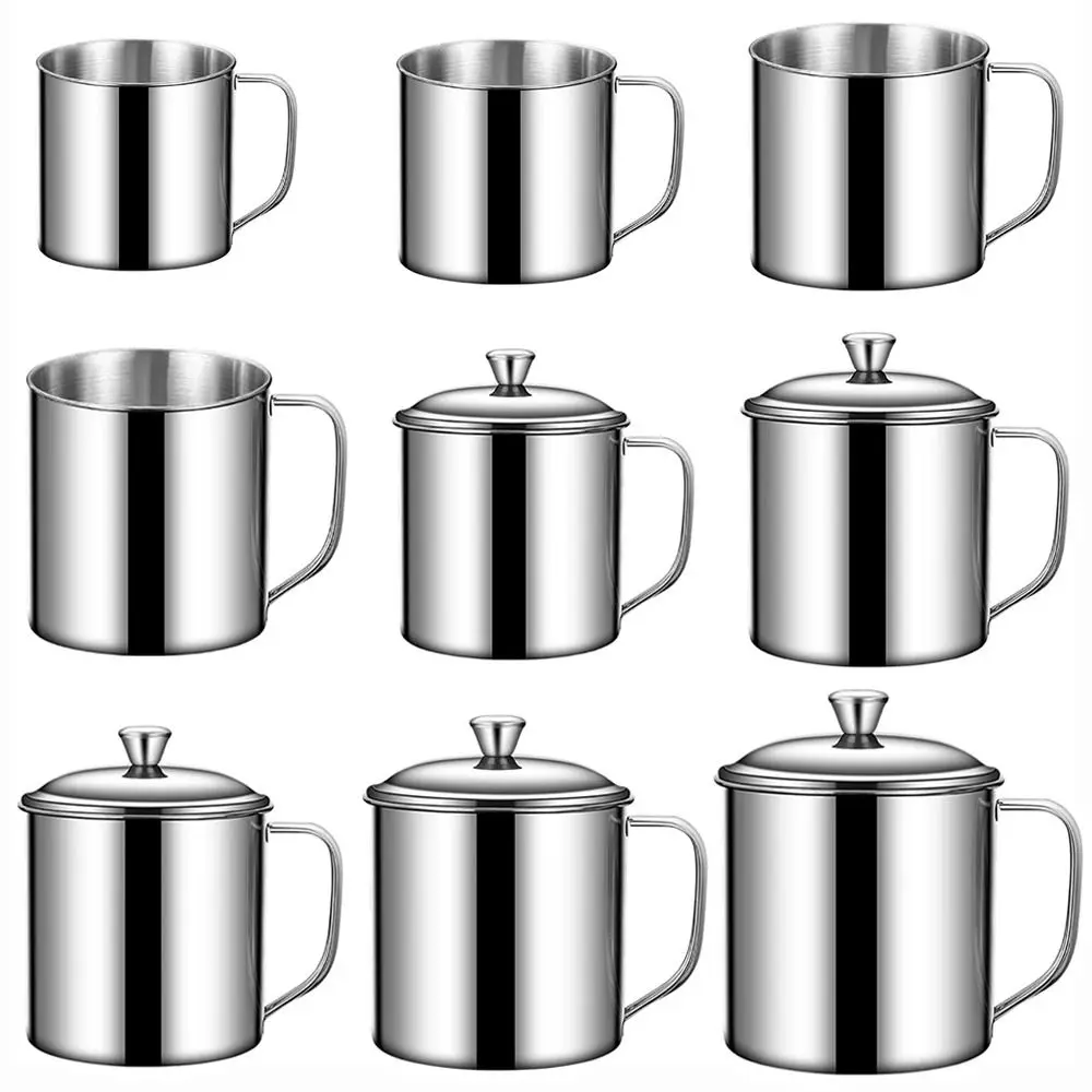 

New 350-1250ml Mug Handle Design With Lid Water Cup 304 Stainless Steel Drinkware Home