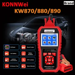 KONNWEI KW870 KW880 KW890 12V Car Battery Tester Analizer Auto Diagnostic Tool Battery Match 3 in 1 Car OBD2 Scanner Code Reader