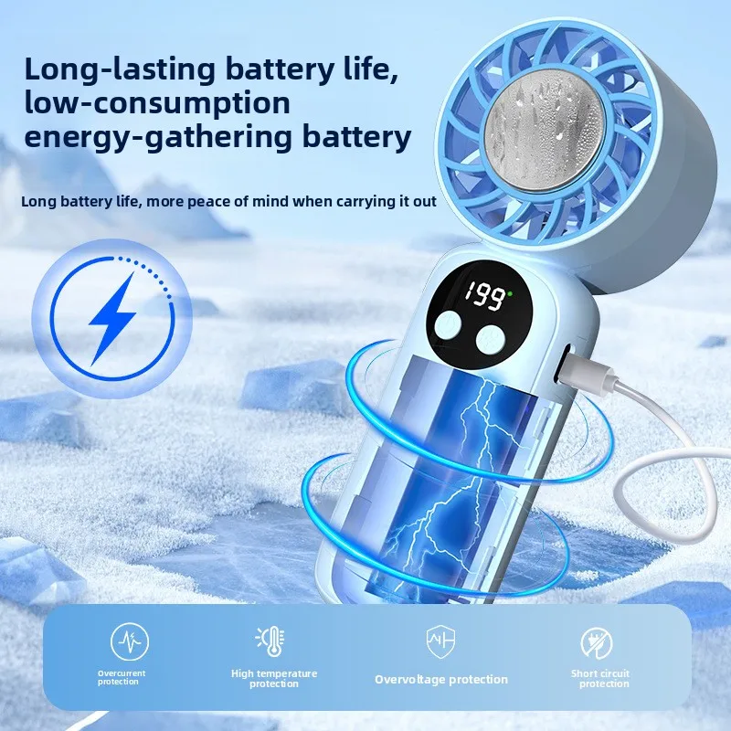 Long Battery Life Handheld Fan LED Display USB Rechargeable Portable Mini Fan