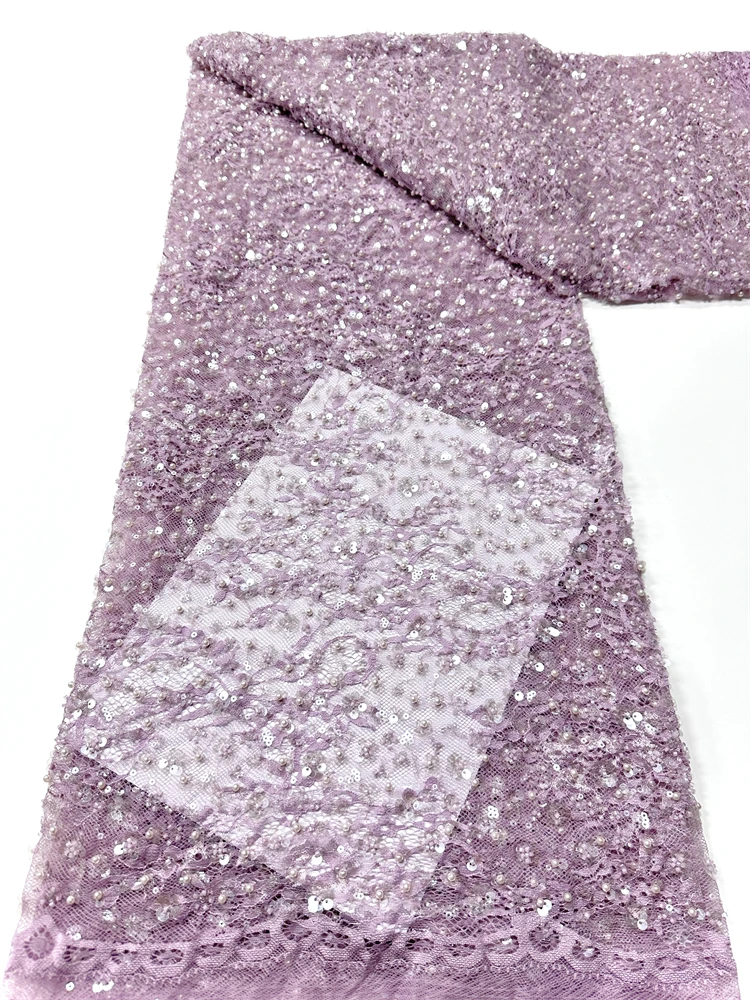 

2025 Africa Nigerian Beaded French Mesh Lace With Sequins High Quality Embroidery Lace Sequins Lace For Wedding Dresses Women