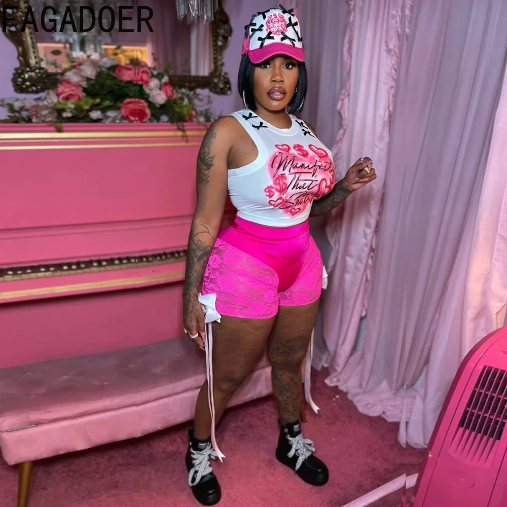 FAGADOER Sexy Lace Perspective Bow Bandage Shorts Women High Waist Elastic Skinny Shorts Fashion Summer New Bottoms Streetwear