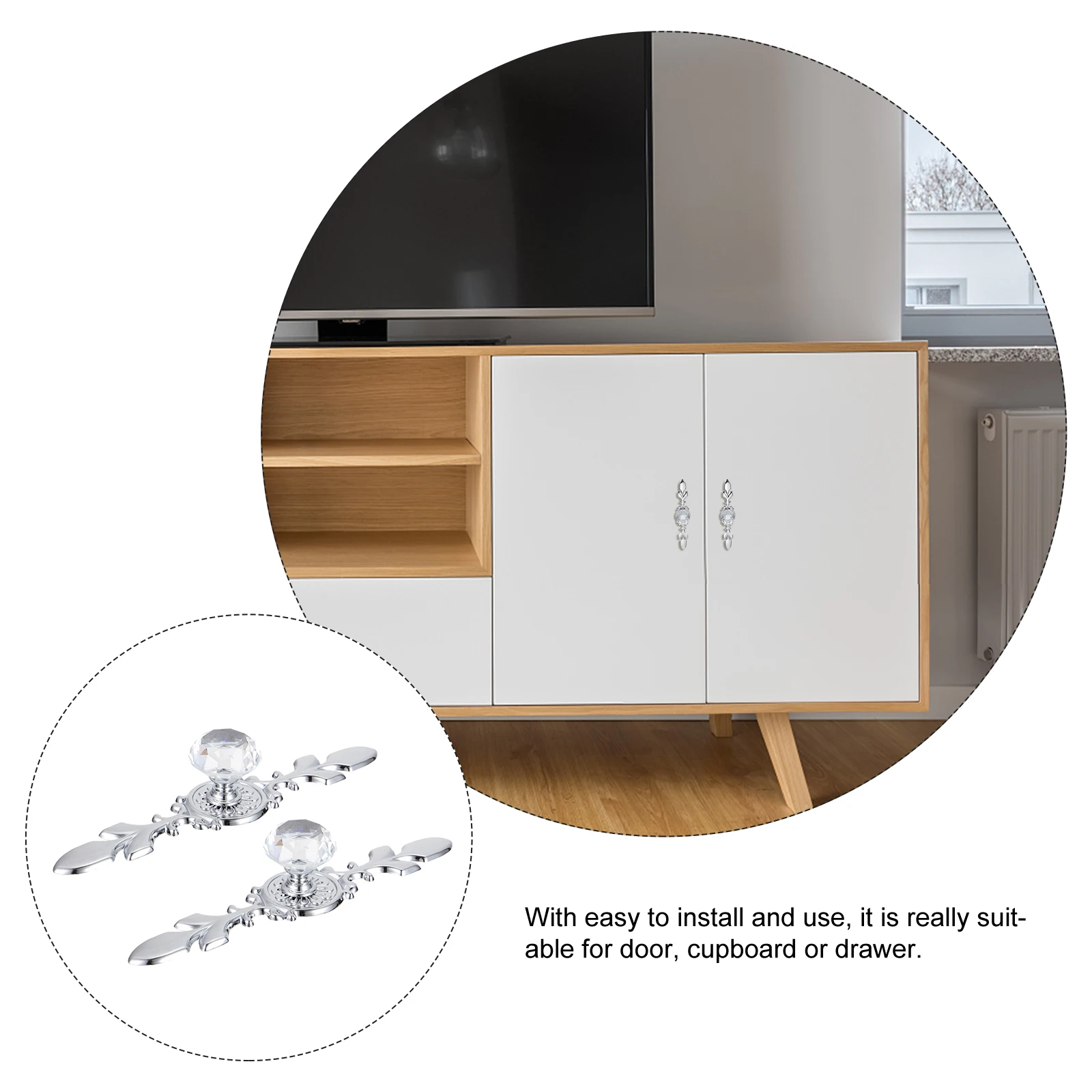 

4 Pcs Crystal Handle Furniture Door Knob Exquisite European Style Doorknob Zinc Alloy Handles Elegant Wardrobe