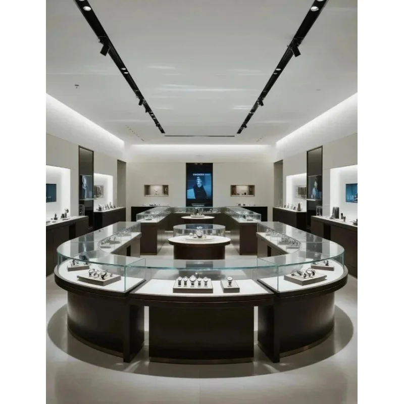 custom.Mechanical Watch Display Cubical LED Lit Durable Heavy Duty Solid Back Customizable Dimension