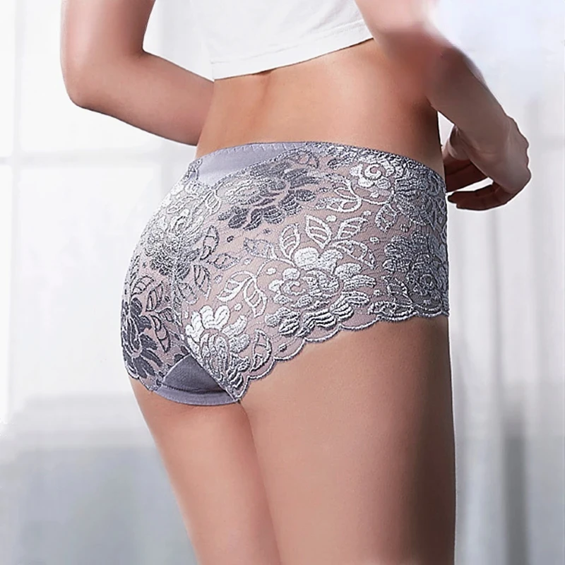 Women Cotton Underwear Panties Sexy Lace Mid-Waist Hollow Female Briefs Hip Lift Underpants for Lady Large Size Lingerie