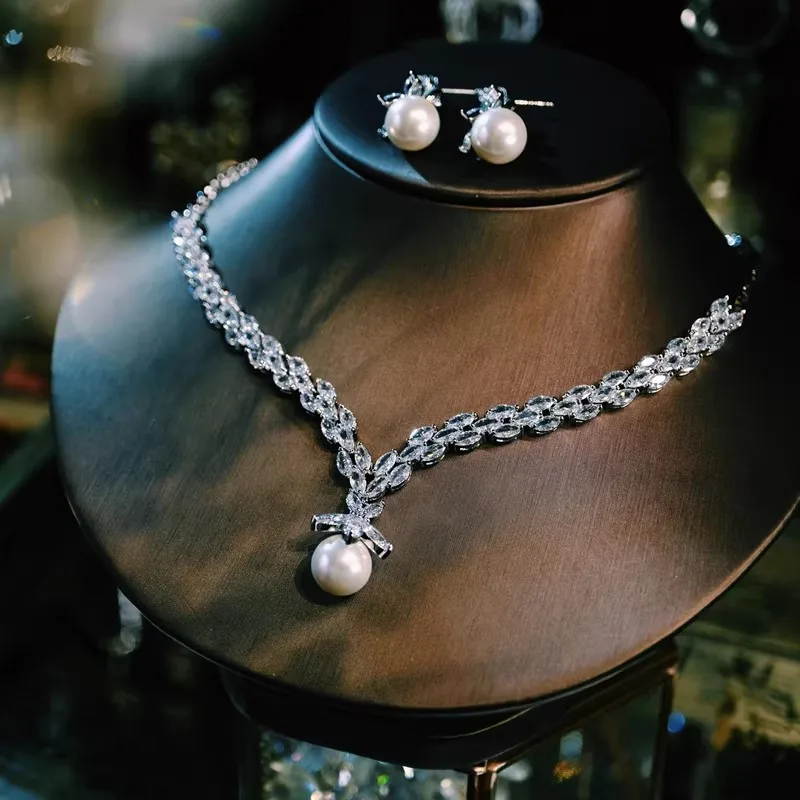 

CC ожерелье серьги-гвоздики комплект для женщин аксессуары для вечеринок обручальные комплекты ювелирных украшений свадебные украшения свадебные мероприятия 2 шт. T0115