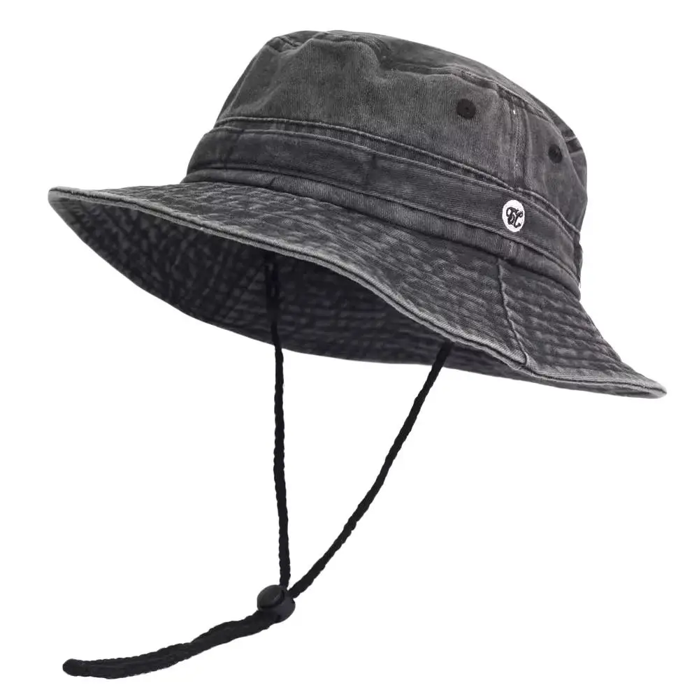 Portable Washed Cotton Bucket Hat Sun Protection Breathable Fisherman Cap Anti-UV Casual Cowboy Hat Camping Hiking