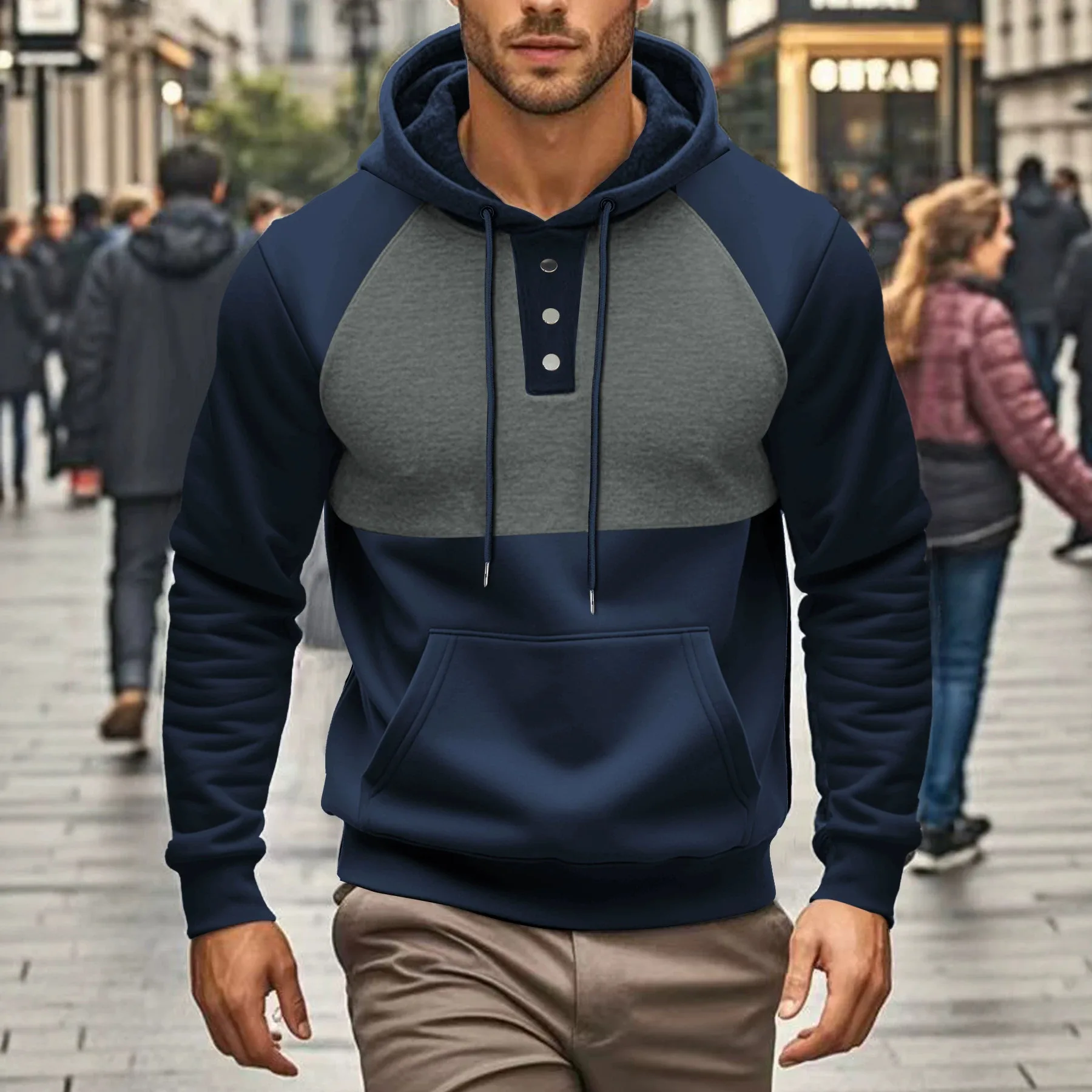 Frühling Herbst Herren Kontrast-Farben Hoodie mit Seitentaschen, Europäischer Modestil Lässiger Sport Alltags-Sweatshirt