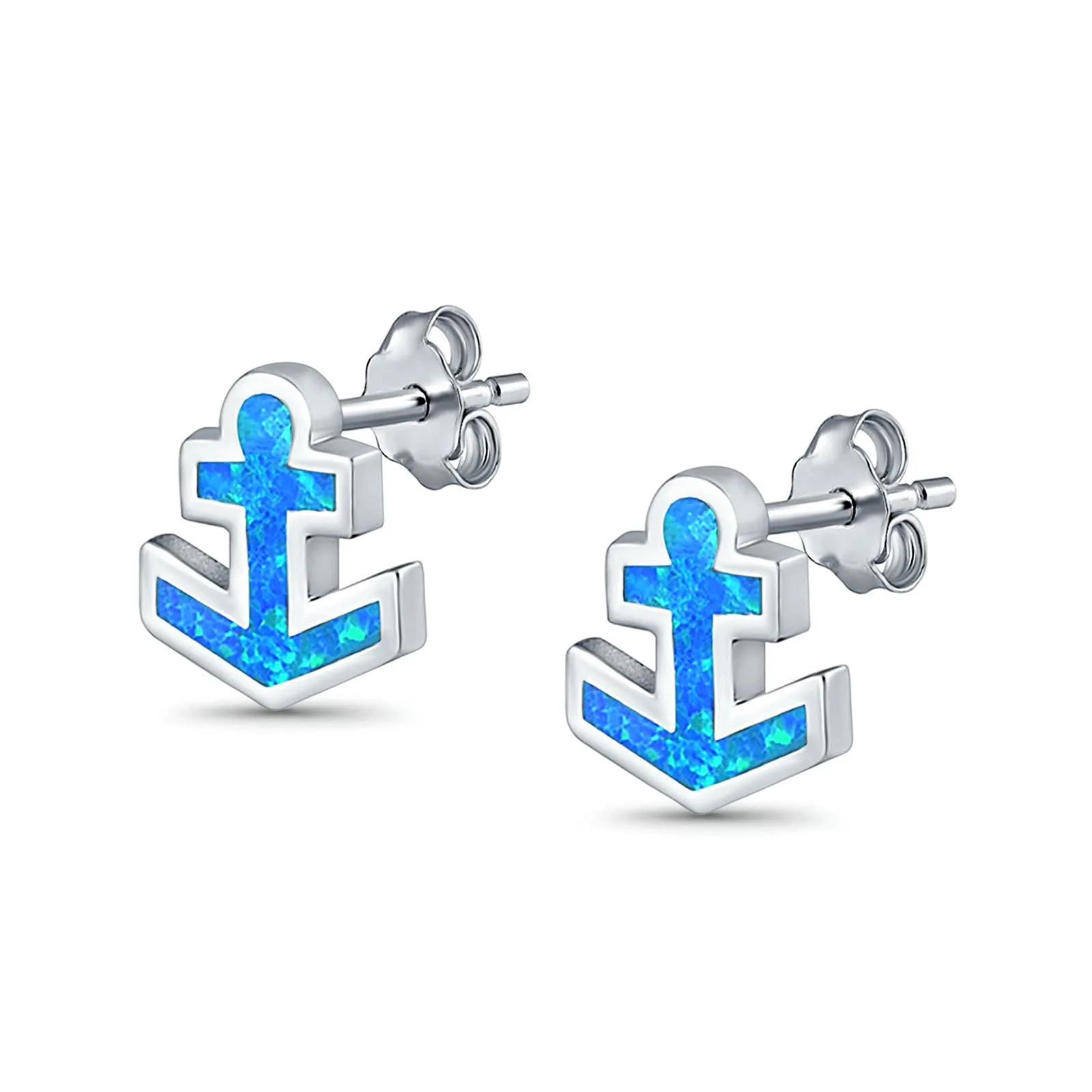 Blue Opal Anchor Earrings,Marine Inspired Dangling Earrings,Minimalist Nautical Jewelry for Sensitive Ears,Boat Sea Themed Gift