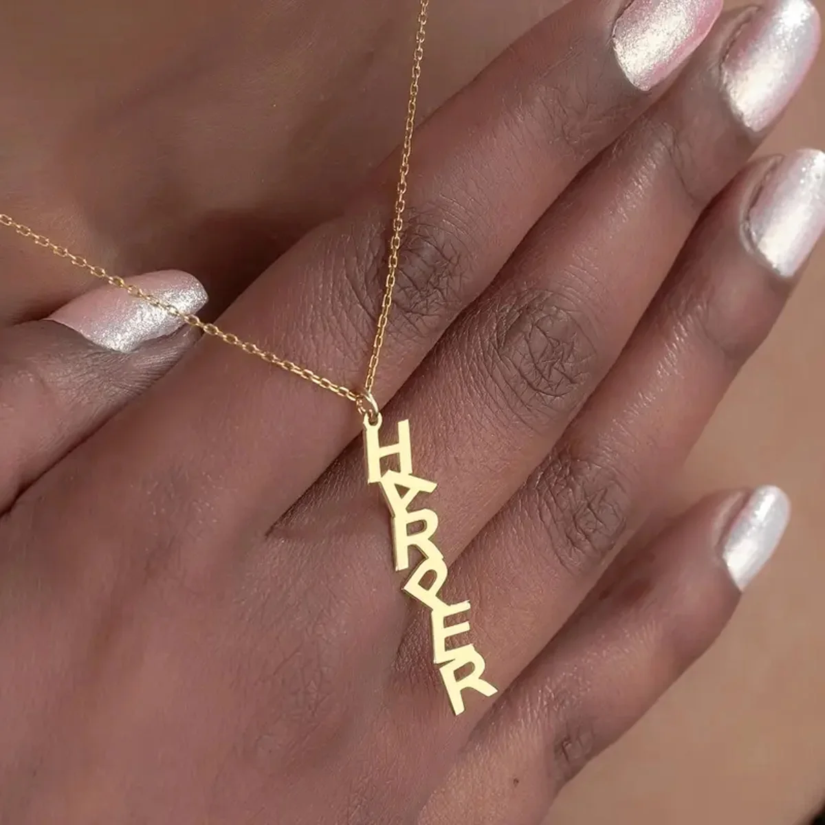 Custom Vertical Name Necklaces For Women Gold Color Personalized Stainless Steel  Capital Letter Name Necklace Birthday Jewelry