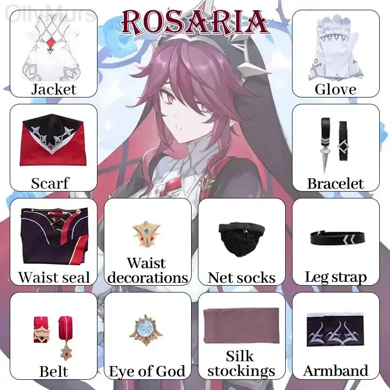 

NewGenshin Impact Rosaria Cosplay Costume Uniform Wig Anime Halloween High-quality Costumes for Women Game EG530720255;h'8,k'9.