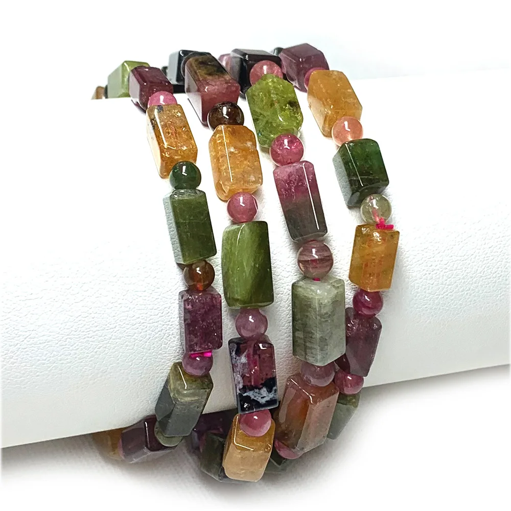 

Veemake Natural Tourmaline Round Rectangle Cube Beads Bracelets Clear Colorful Multi-color Charms Gemstones Women's Jewelry