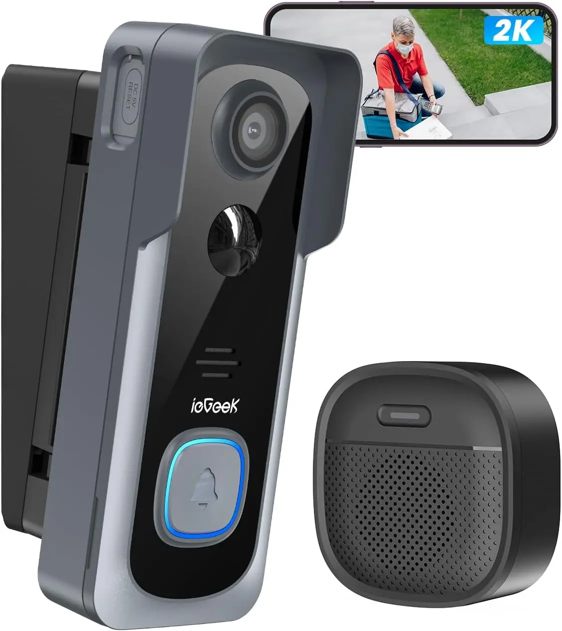 

2K Wireless Doorbell Camera with 145° View, Motion Detection, 2-Way Talk, Alexa Compatible, No Subscription Required