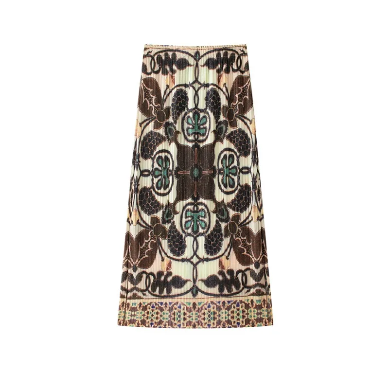Miyake Pleated Skirt New Summer 2026 Design Sense Niche Stylish Elegant Vintage Print Fashion Pleated Coffee Apricot Color Pleat