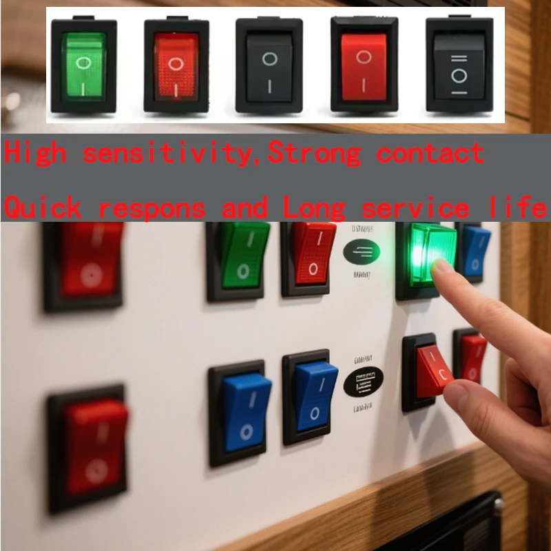 KCD1 Square Plastic Rocker Switch with LED (Black/Red/Green) for Boat, Car & AC/DC Applications ON OFF Power Rocker Switch