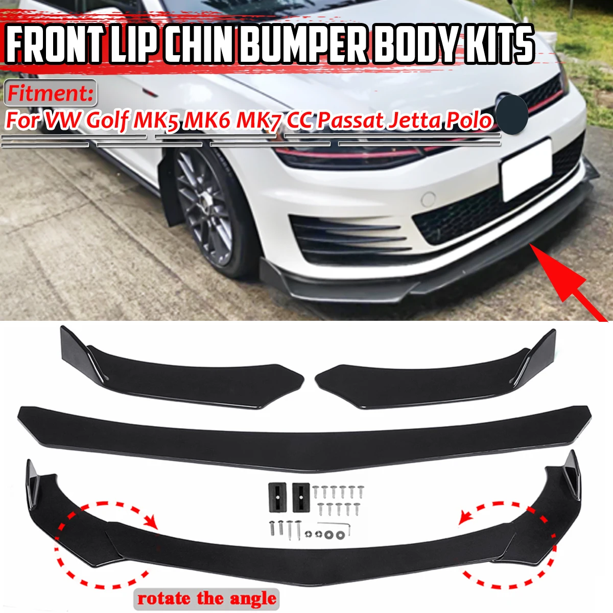 3 Piece Universal Car Front Lip Chin Bumper Splitter Diffuser Spoiler Body Kits For Honda For Audi For Benz For BMW For Subaru