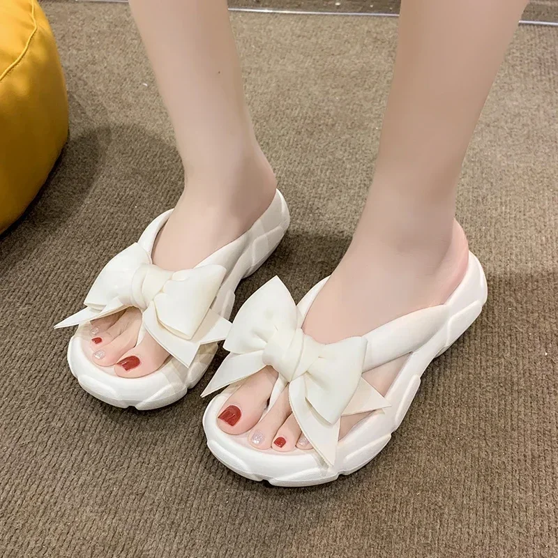 Fashion Bowknot Platform Flip Flop for Women 2023 Summer Beach Non Slip Wedge Slippers Woman Thick Sole Clip Toe Slides Sandals