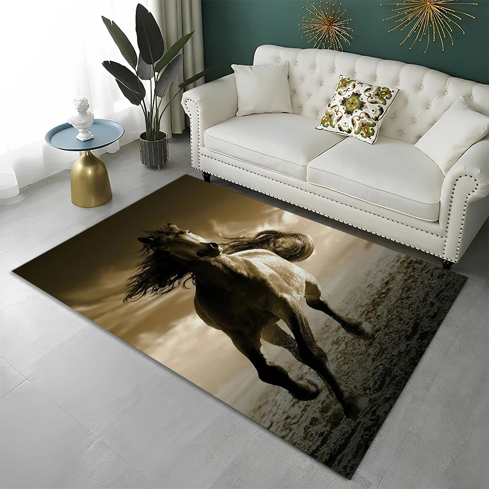 3D Animal Pentium Gallant Horse Steed Carpet Rug for Home Living Room Bedroom Sofa Doormat Decor,kid Area Rug Non-slip Floor Mat