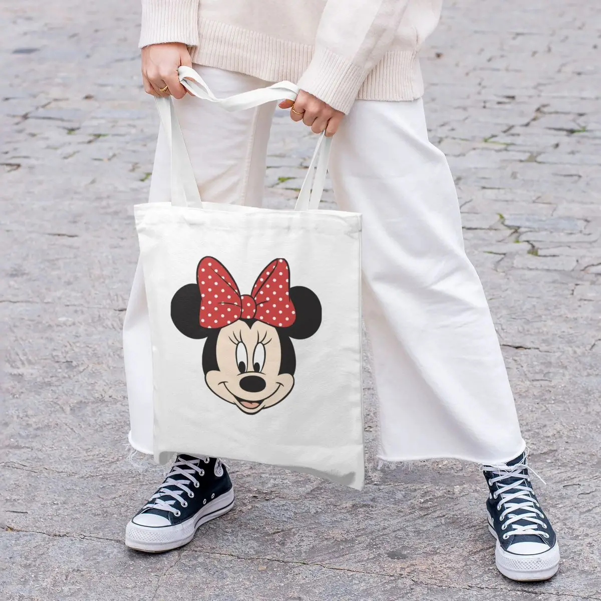 Minnie Mouse Canvas Tote Handbag Grocery Bags Mickey and Donald Duck Print Shopping Bags for Women