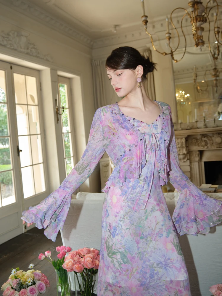 

Комплект из шелковых платьев XiaoXiao Yu Ele Faion: осенняя новинка, коллекция «Многоцветный Дунай», легкий люкс для женщин