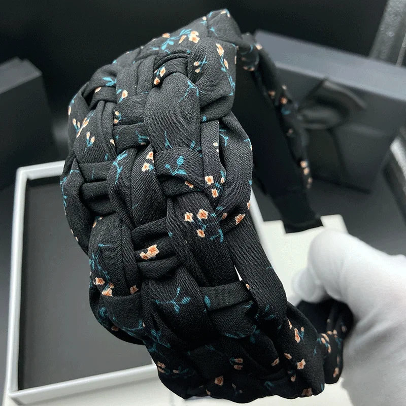 Schwarzes Blumen-Haarband, Damen-Haarband mit hohem Schädelkranz, gewebtes Haarband für Erwachsene, breites Haarband zum Haare fixieren, Haarband zum Gesichtwaschen – Detail 2