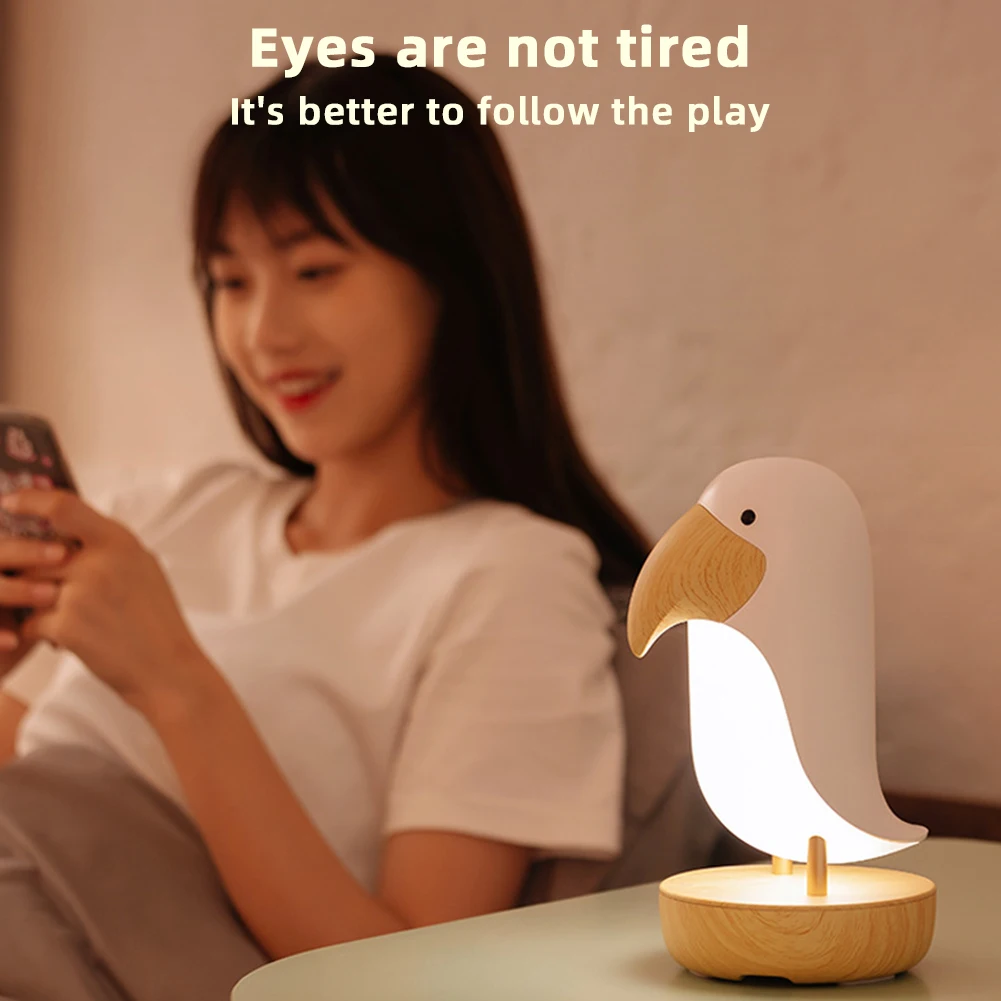 Cute Birds Night Light, Bluetooth-Speaker, Luz Ambiente, Escurecimento Stepless, Luzes de Respiração LED, USB Recarregável, Touch Table Lamp