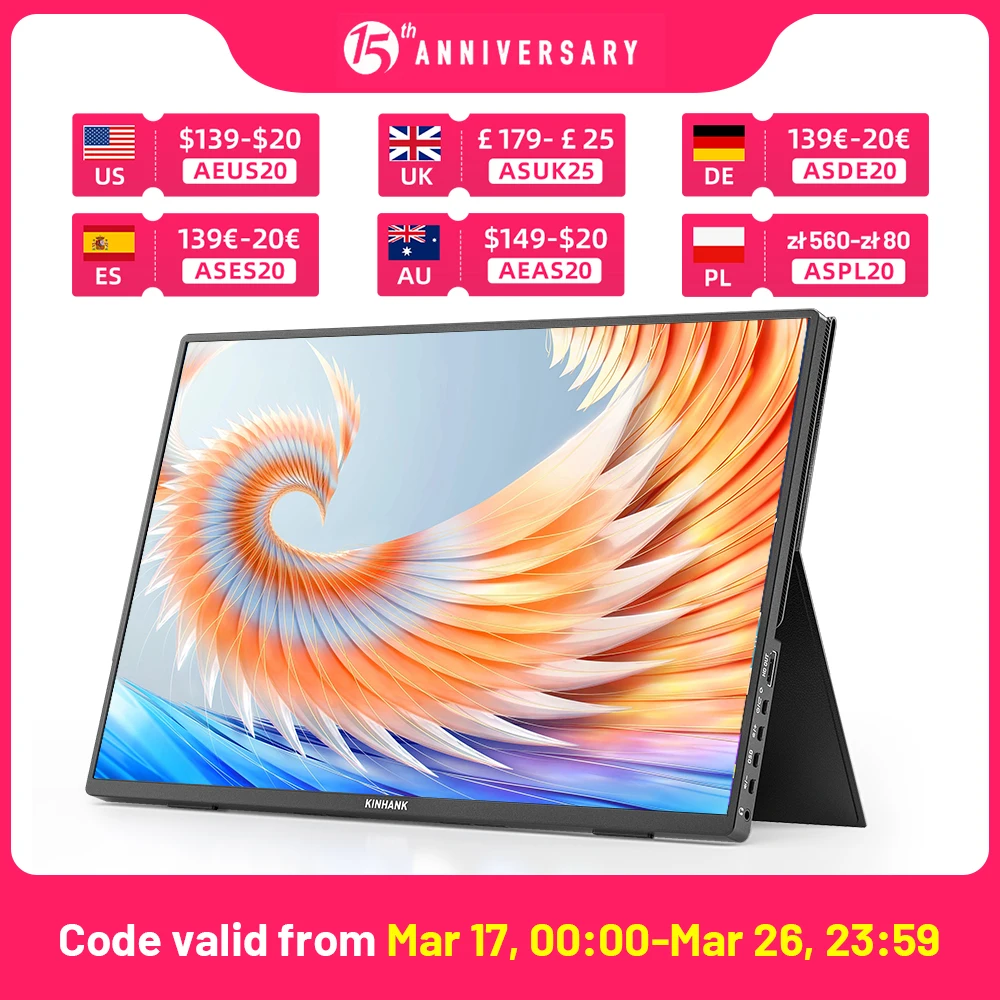 

16 inch Portable Monitor for Laptop Game or TV Screen Projection USB-C HDMI Travel External Gaming screen with HDR10 144Hz 2.5K
