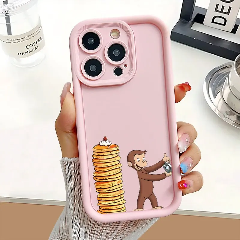 

Pink monkey stacked pancake phone case for iPhone 17 16 15 14 13 12 11 Pro/ Max/Plus shock-proof rear cover anti-fingerprint
