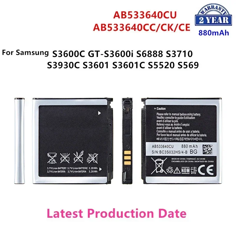 

Brand New AB533640CU AB533640CK/CE Battery 880mAh For Samsung S3600C GT-S3600i S6888 S3710 S3930C S3601 S3601C S5520 S569