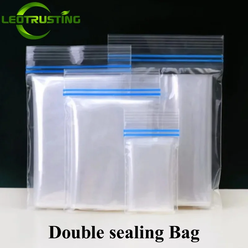 50PCS Clear Double Sealing PE Zipper Fresh Packaging Bag Plastic Vegetable Meat Fruit Freshness Snack Candy Anti Odor Pouches