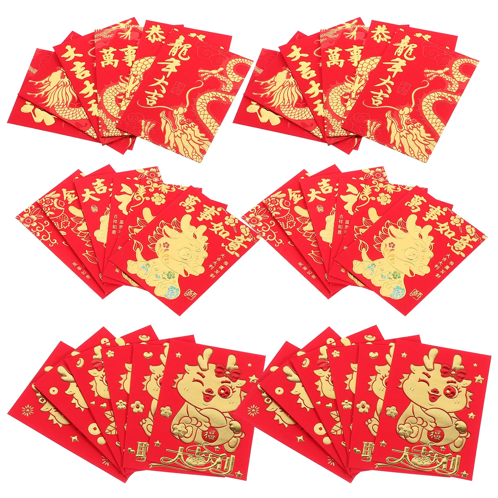 

36 шт. красных конвертов для китайского Нового года с узором дракона, декоративные подарочные пакеты для денег на Весенний фестиваль, 2024, креативные пакеты для денег на удачу