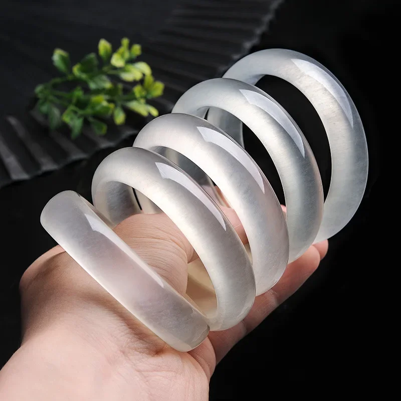 

White Hand Carved Wide Stripe Natural Jade Bracelet Fashion Boutique Jewelry Men's and Women's Bangles Accessories Handring