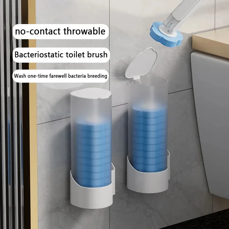 Disposable Toilet Brush Set Comes with Toilet Cleaner Long-Handled Cleaning Tool Replacement Head Sterile Cleaning Brush Head