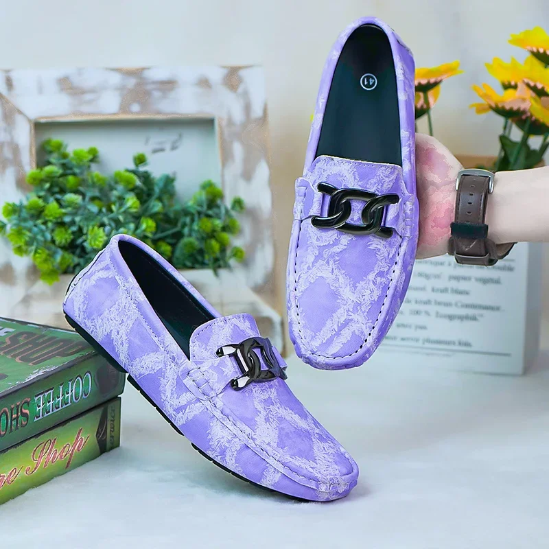 Fashionable Mens Over Size 38-48 Moccasin Shoes Purple Spring Male Formal Dress Shoes Comfortable Youth Leisure Shoes